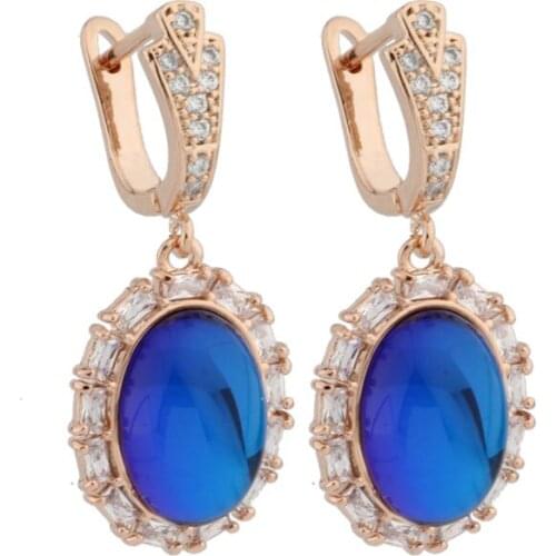 New Trend Oval Shape Dangle Earrings For Women Luxury 585 Rose Gold Cubic Zircon Wedding Jewelry 2021 Jewelry Korean Style