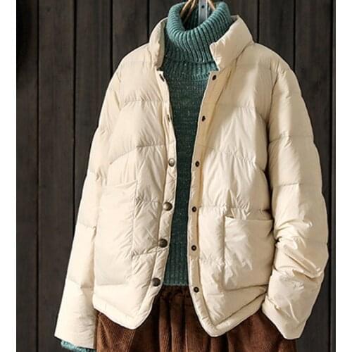 Vintage Women Light Thin Down Jackets 90% White Duck Down Coats Autumn Winter Female Loose Casual Down Jacket YP2061