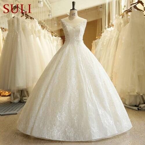 SL-306 Scoop Neck Full Lace Backless Crystals Wedding Dress 2018