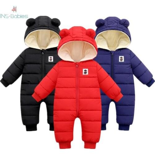 Newborn Baby Winter Romper for girls baby boys clothes Zipper Cartoon Ear Hooded Romper Jumpsuit long sleeve Down Snowsuit 2020