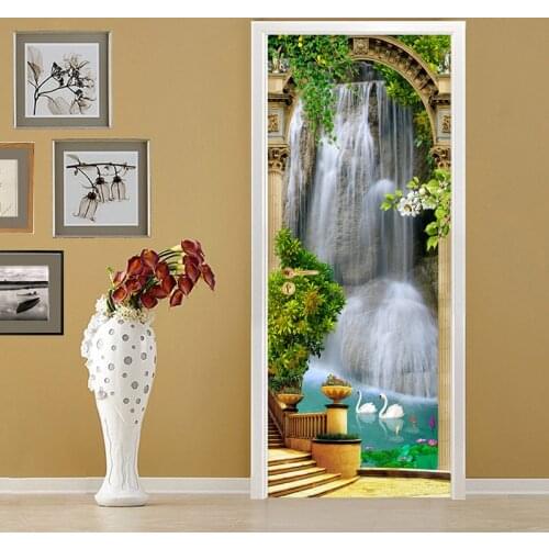3D Wallpaper Classic Waterfalls Garden Photo Wall Mural Door Sticker Living Room Bedroom PVC Waterproof DIY Murals Door Stickers