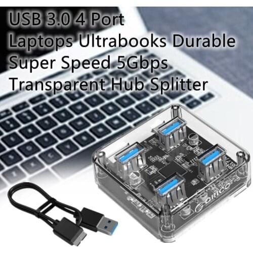 4-port USB interface is suitable for all kinds of computers, mobile phones, durable super high-speed transparent hub distributor