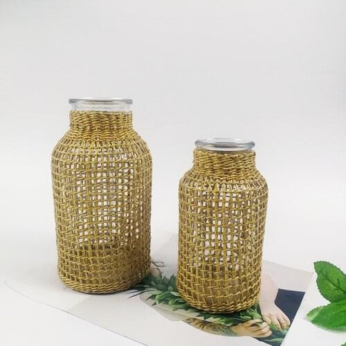 Retro Straw Glass Dry Vase Japanese Creative Vase Aquaculture Home Decoration Ornaments for Girlfriends Birthday Present Gift