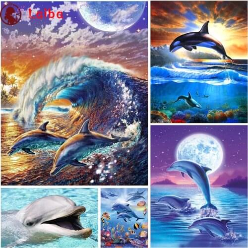 Diamond Embroidery Animal dolphin Picture Of Rhinestones Diamond Painting Full Square round drill Mosaic Cross Stitch Wall Art