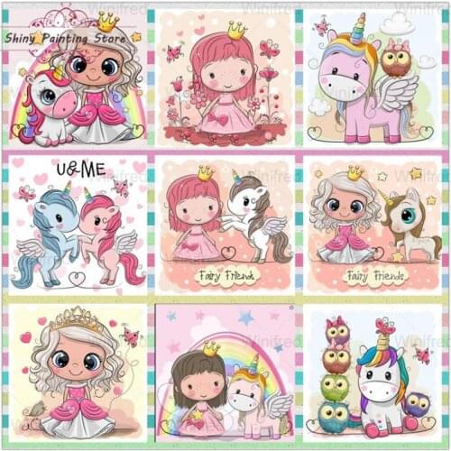 5D DIY Full Drill Diamond Painting Cartoon Princess Unicorn Paintings Mosaic Beadwork Mosaic Kit Rhinestone Art Craft Girl Gift