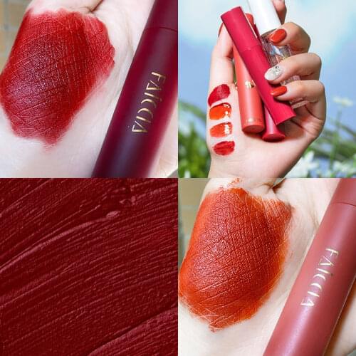 FAICCIA velvet matte lip gloss wholesale long lasting waterproof sexy red brown mirror glitter crystal lip stick cream AC286