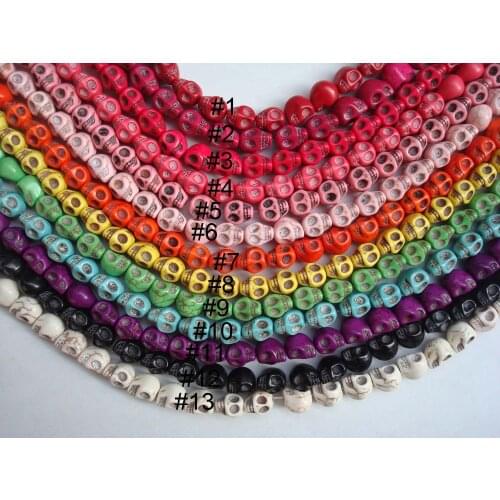 Free shipping Strips 10x12 mm of Multi Colored natural turquoise howlite skull beads,pave charm skull jewelry bracelet beads