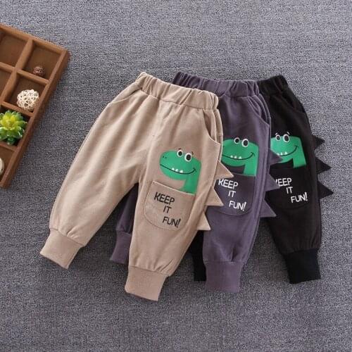 1-4 years old spring and autumn new male baby pants outer wear boy letters cute dinosaur cartoon pattern boy casual pants