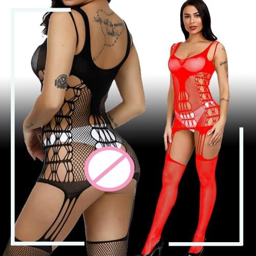 Women Fishnet Lingerie Babydoll Bodystocking BodySuit Suspender Pothhole Crotchless Camisole Sexy Costume Exotic Dancewear