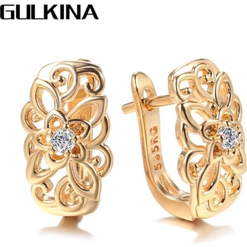 Gulkina 2021 Trend Flower Square Drop Earrings for Women 585 Rose Gold Natural Zircon Stud Earring Vintage Jewelry