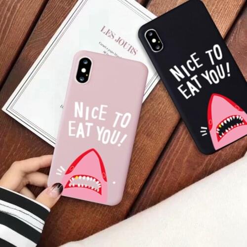 GYKZ Cartoon Shark Couple Phone Case For iPhone XS MAX XR X 7 8 6 6s Plus Cool Letter Print Trend Back Cover Soft Silicone Capa