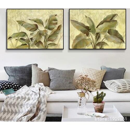 Cotton no frame pastoral big green leaves landscape canvas printings oil painting printed on cotton wall art decoration picture