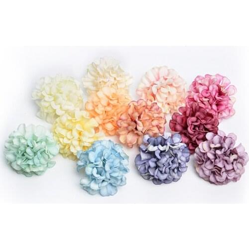 100pcs artificial flower 4.5CM silk hydrangea flower head for wedding party home decoration DIY wreath gift box scrapbook craft