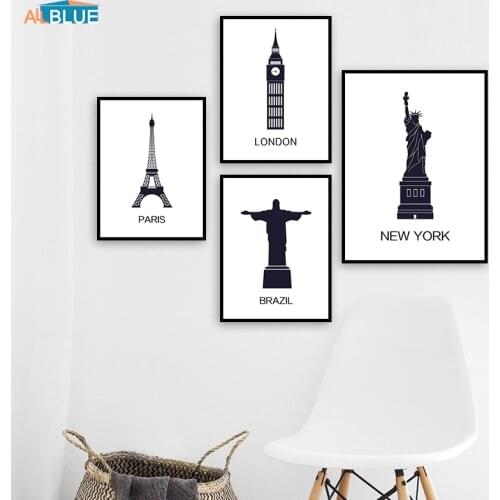 Famous Building New York London Paris Black And White Wall Art Canvas Painting Nordic Posters And Prints Picture For Living Room