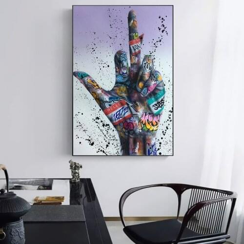 Street Graffiti Art Canvas Painting Middle Finger Hands Art Wall Posters and Prints Artwork Picture for Living Room Decor
