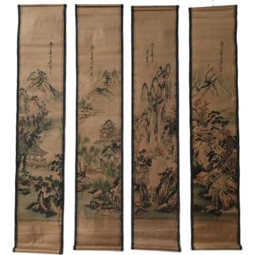 China Celebrity Painting Old Scrolls Four Screen Decorate Landscape Painting