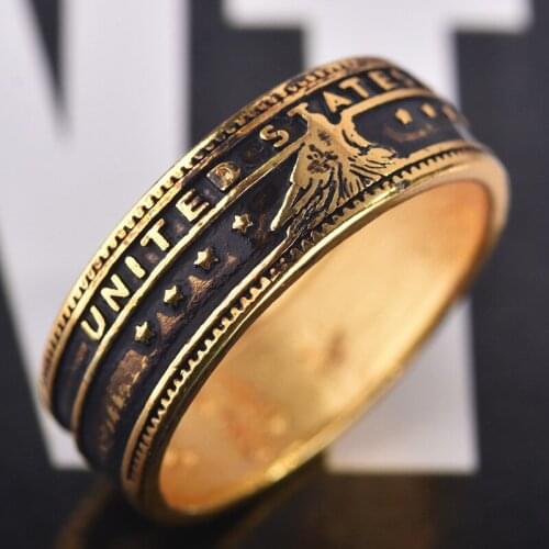 Vintage "the United State of American"1778 1 Dollar Coin Wolf Ring Antiques Anniversary Ring Collecting Jewelry for Men Women