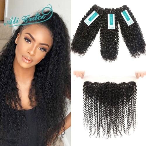 Curly Bundles With Frontal Brazilian Kinky Curly Remy Human Hair With Closure Ali Grace Hair Bundles With Lace Frontal