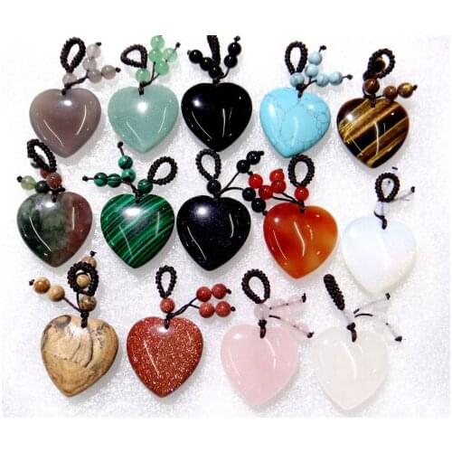 25mm Natural stone Turquoises Opal Quartz Crystal tiger eye Heart-shaped pendant for diy Jewelry making Necklace Accessories 1pc