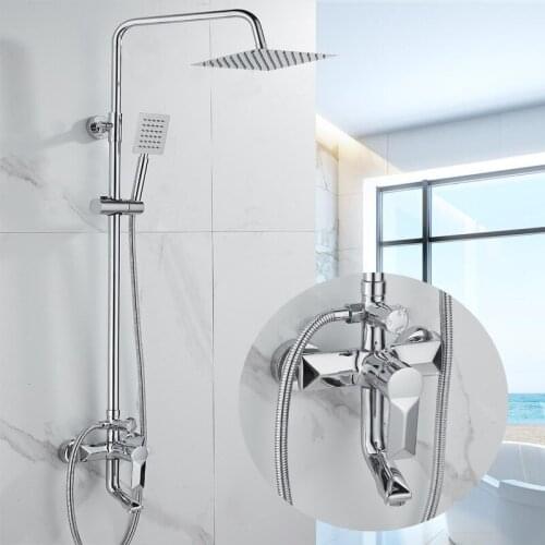 Brass Shower Set Bathroom Faucet Shower System Hot and Cold Bath Mixer with Shower Head Adjustable Plating Top Spray Bathtub Tap