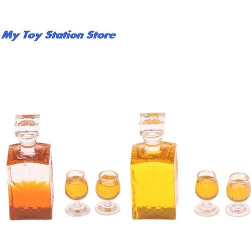 Cute Mini Wine Bottle With Wine Glass Miniature Food Scene Model Doll House Toys For 1:12 Dollhouse Miniature Accessories 1 Set