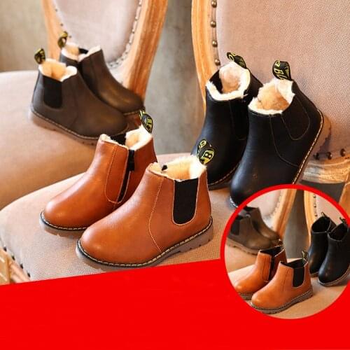 Fashion Children Martin Boots Spring Autumn Girls PU Leather Boot Boys Ankle Boots Toddler Baby Kids Fur Winter Warm Shoes