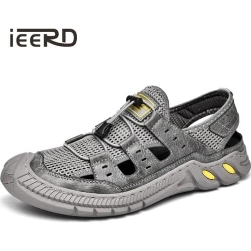 Plus Size Mesh Patchwork Men Sandals Hollow-Out Breathable Summer Shoes Men Outdoor Casual Footwear