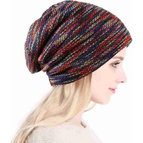 MYZOPER 2019 Fashion New Outdoor Autumn Winter Womens Hat Casual Stripe Tide Elasticity Knitted Hat Adult Cap