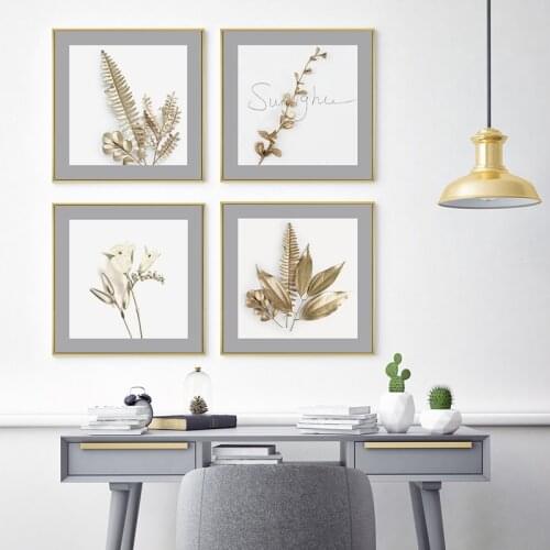 Golden Plant Leaf Poster Abstract Flower Wall Art Canvas Painting Nordic posters and Prints Wall Pictures for Living room Decor