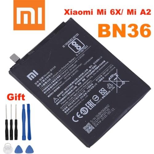 Xiao Mi Original Battery BN36 3010mAh for Xiaomi Mi6X Mi 6X MiA2 Mi A2 High Quality Phone Replacement Batteries + Free Tools