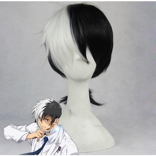 Young Black Jack Cosplay Wig Black and White Ponytail Synthetic Hair Anime Costume Role Play Wigs