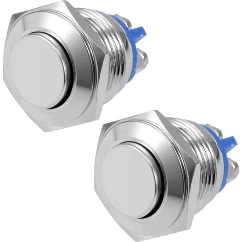 Uxcell 2pcs Momentary Metal Switches 16mm Push Button Switch Mounting DIY Projects or Circuit Controls Dia 3A 2 Screw Terminals