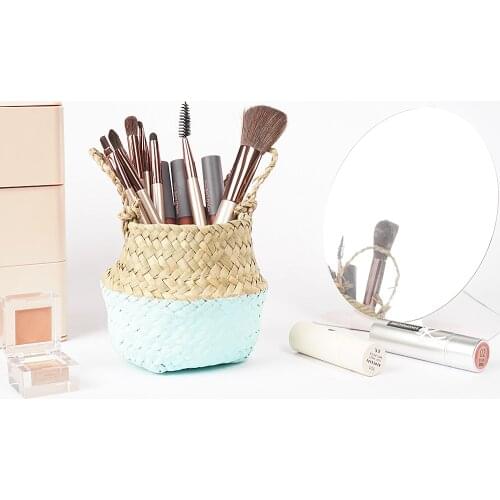Rattan Makeup Cosmetics Organizer Container Makeup Brush Storage box Basket Bathroom office Desk small things Jewelry Holder