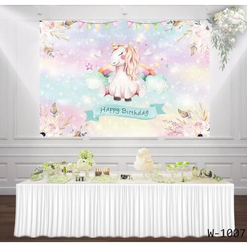 Pony Pastel Unicorn Birthday Backdrop Girls Princess Party Background Rainbow Babyshower Glitter Flowers Turquoise Decorations