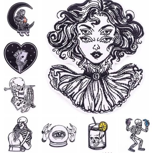 Portrait Skull Badges Clothes Embroidery Patch Applique Sewing Decorative Ironing Patches For T-Shirt Stripes Clothing Stickers