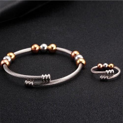 Luxury Brand Chain Link Girls Women Charm Beads Bangles Top Quality Stainless Steel Open Fashion Cuff Female Bracelets
