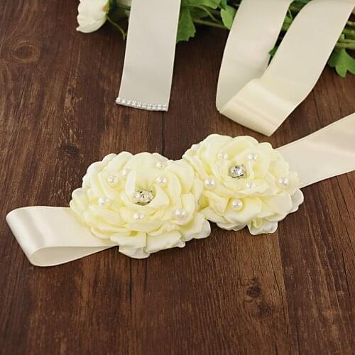 ZMS413 Handmade Ivory Flowers with Pearl for Bride Belt Wedding Accessories Bridesmaid Sash Evening Dresses Belts for Women