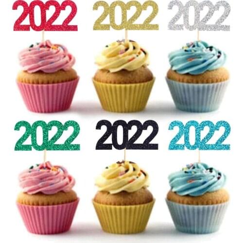 12pcs 2022 Cake Topper Happy New Year Party Glitter 2022 Cupcake Toppers New Year Eve Party Decoration Xmas Cake Decor noel kers