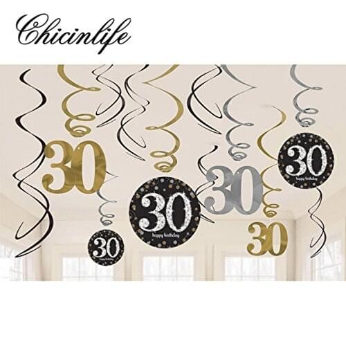 Chicinlife 6Pc/set 30th/40th/50th Adult Birthday Hanging Swirls Kit Foil Whirls Banner years old Birthday Party Decorations