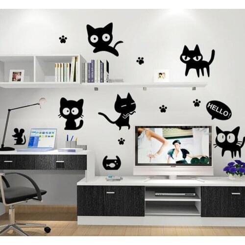 High quality fine wallpaper Cute little black cat stickers wallpaper flowers applique Home Improvement household supplies