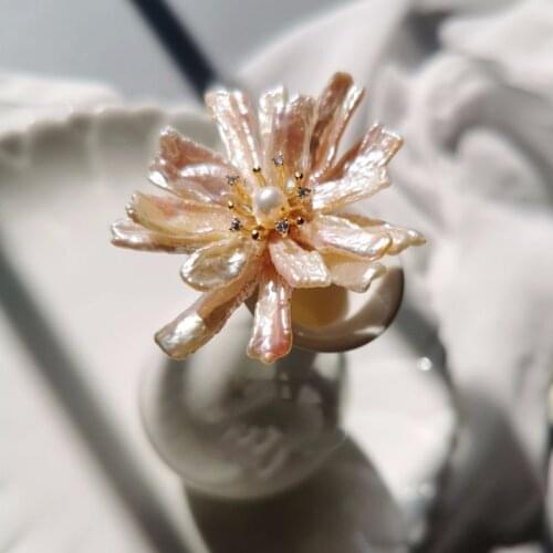 Natural Pearl Hairpin Baroque Hair Pins Antique chrysanthemum Hair Accessories For Woman Big Flower Hair Stick Wedding Jewelry