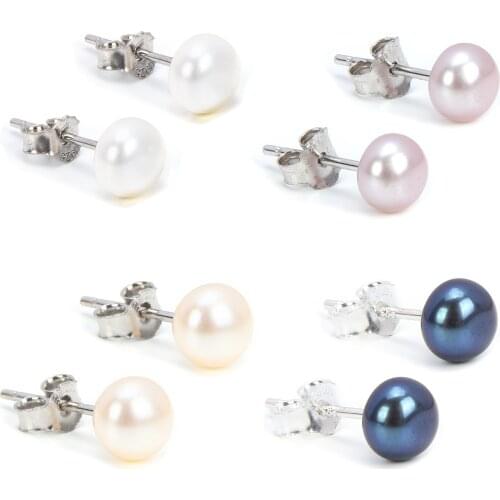 Beritafon 925 Sterling Silver Natural Freshwater Pearl Stud Earrings For Women or Girls