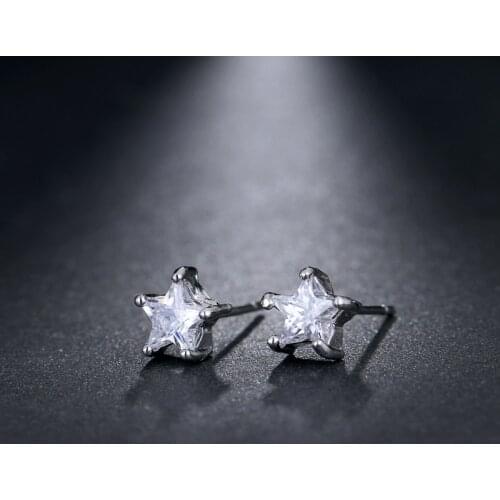 Women Earrings Star Shaped Silver Plated Zircon Earrings Fashion Charm Simple Banquet Wedding Earrings Give Girlfriend Gift