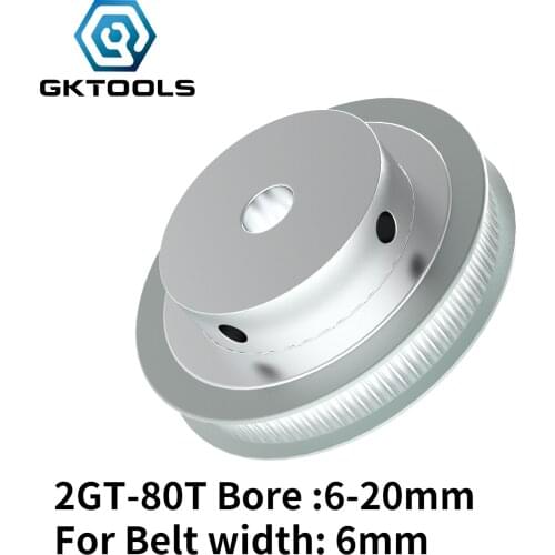 GKTOOLS 80 Teeth 2M 2GT synchronous Pulley Bore 5/6/6.35/ 8/10/12mm for width 6mm 2MGT Timing Belt GT2 pulley Belt 80Teeth