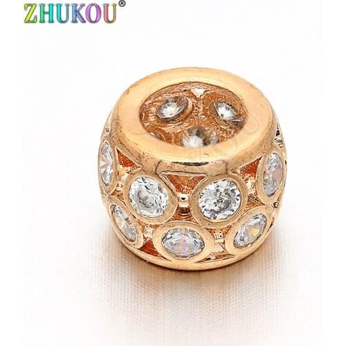 10mm Micro Pave CZ Rhinestone Rose Gold Crystal Spacer Beads DIY Jewelry Bracelet Necklace Making, Hole: 5.5mm, Model: VZ22