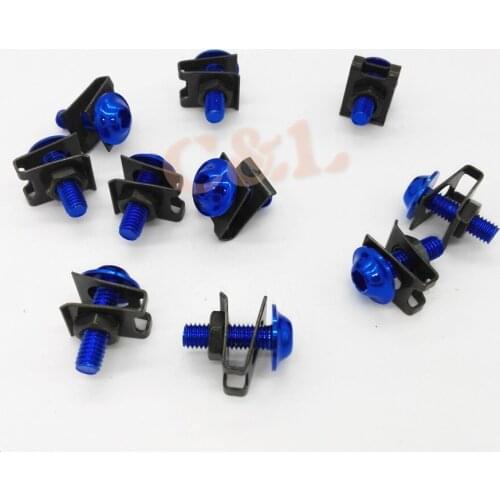 10pcs Motorcycle Blue CNC Aluminium M6 6MM Body Fairing Bolts Fastener Clips Screw Sportbike Set