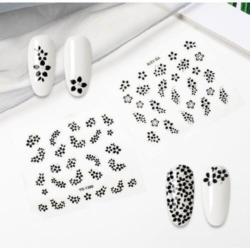 10pcs Water Nail Stickers Black Flower Butterfly Hollow Nail Art Designs Stickers For Nails Decals Diy Manicure Decora