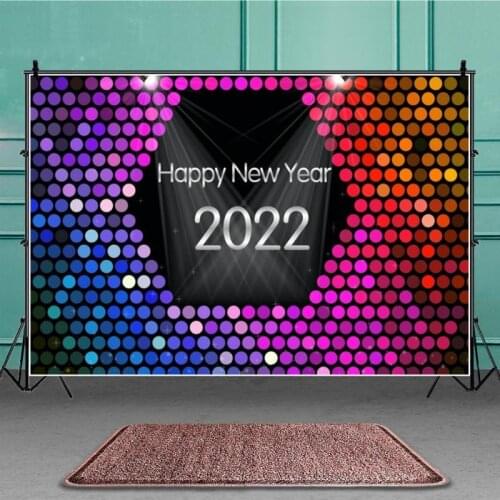 2022 Happy New Year Colorful Sequins Backdrop Festival Family Party Decoration Photography Background Studio Photo Vinyl Banner
