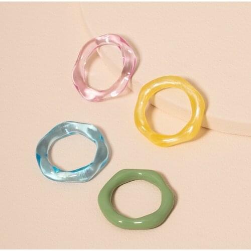 4Pieces/Set Ins Candy Transparent Acrylic Resin Acetic Acid Irregular Finger Rings Trendy Korean Fashion Women Party Jewelry
