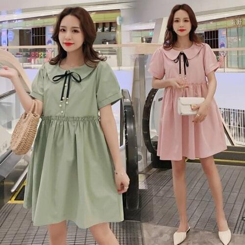 8538# Nursing Maternity Clothing Loose Stylish Bow Collar A Line Dress for Pregnant Women Pregnancy Nursing Dress